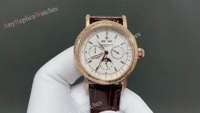 Patek Philippe Complications CH29-535 Movement 42mm Engraved Case White Face Watch
